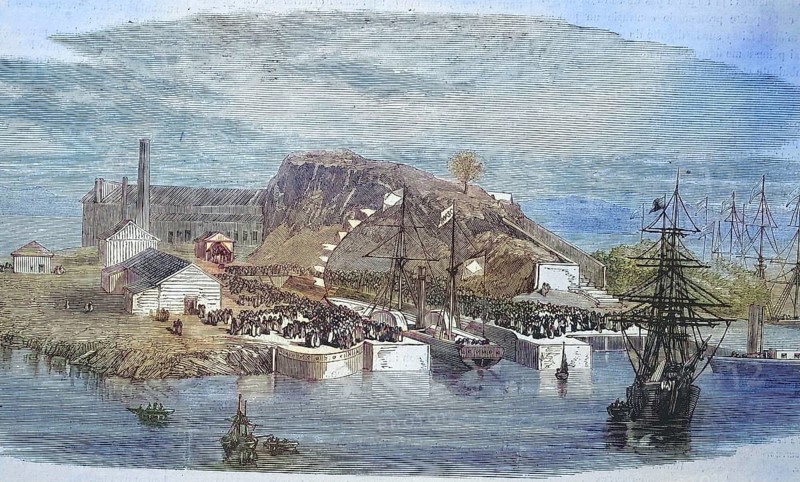 Inauguration of the new harbour dock in Rio de Janeiro, 1869, Brazil, Historic, digitally restored reproduction of a 19th century original, exact original date unknown, South America