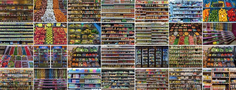 Compilation of supermarket shelves in Germany, Germany, Europe
