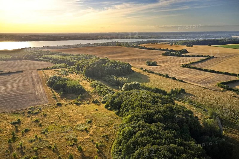 Aerial view The Green Belt on the border between Schleswig-Holstein and Mecklenburg-Western Pomerania, in the background Lake Ratzeburg, Steinerne Rinne, Römnitz, Schleswig-Holstein, Germany, Europe