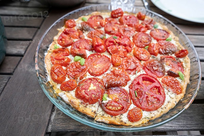 Fresh quiche with tomatoes, Bavaria, Germany, Europe