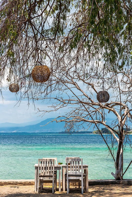 Beach restaurant, bistro, gastronomy, beach, sea, ocean, culture, holiday, travel, tourism, empty, nobody, Gili Air, Indonesia, Asia