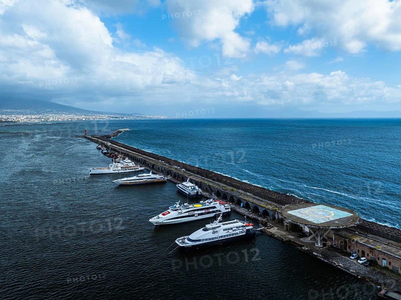Naples Ferry Terminal from a drone, Molo Immacolatella Vecchia, Naples, Campania, Italy, Europe