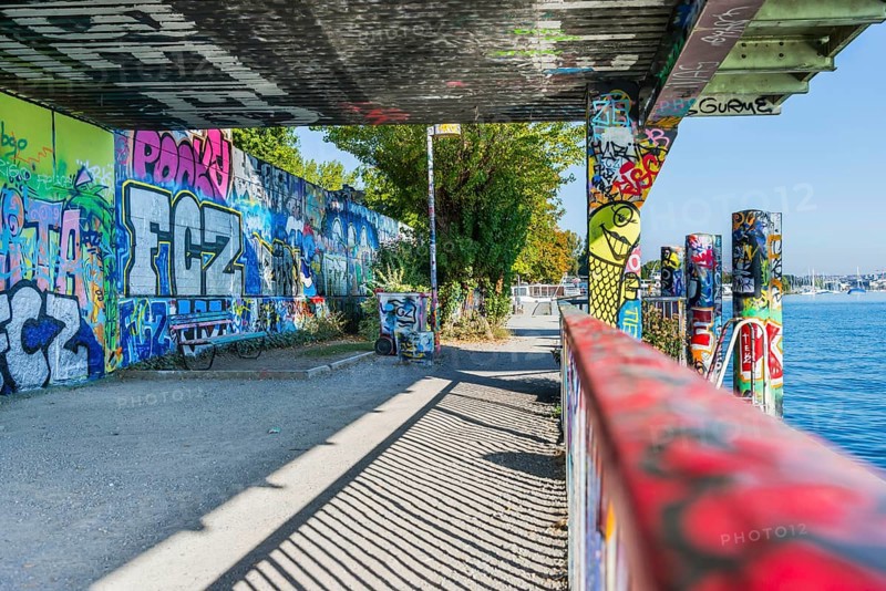 Graffiti on Lake Zurich, street art, lake, Zurich, Switzerland, Europe
