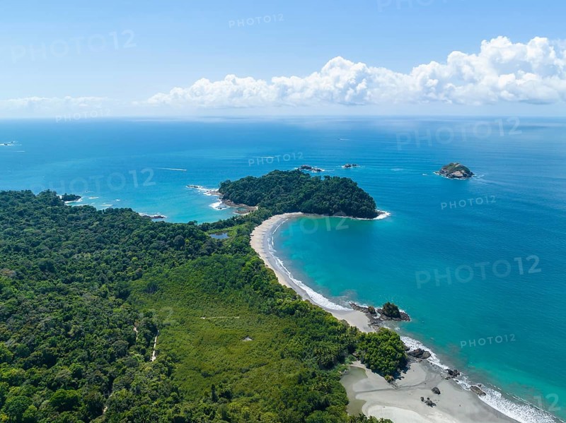 Aerial view, coast and rainforest, Corrohoe Bay and Playa Espadilla, Manuel Antonio National Park, Puntarenas, Quepos, Costa Rica, Central America