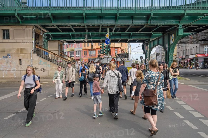 Pedestrians, passers-by at Eberswalder Straße underground station, Schönhauser Allee, Prenzlauer Berg, Pankow, Berlin, Germany, Europe
