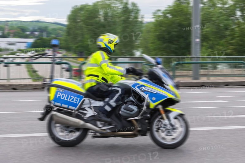 Police officer on motorbike, Stuttgart, Baden-Württemberg, Germany, Europe