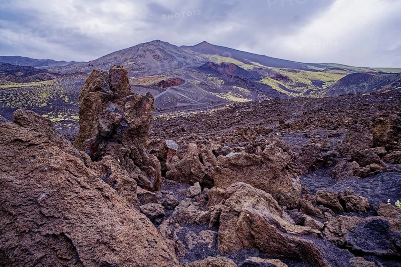 Lava rock and crater landscape around the Crateri Silvestri in the Etna National Park, Parco dell'Etna. Mount Etna is a UNESCO World Heritage Site. Nicolosi, Sicily, Italy, Southern Europe, Europe