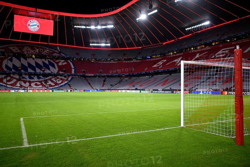 Overview Interior Allianz Arena, empty, FC Bayern Munich logo, scoreboard, Munich, Bavaria, Germany, Europe
