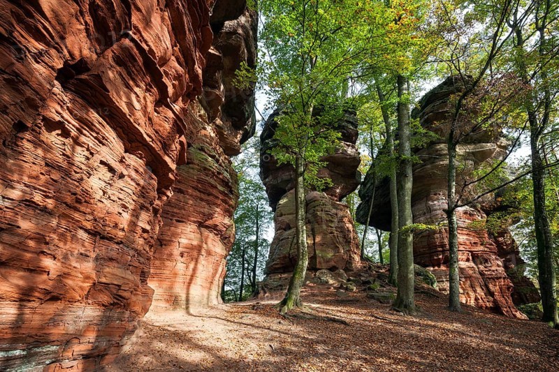 Old castle rock, red sandstone rock formation, natural and cultural monument, Brechenberg near Eppenbrunn, Palatinate Forest, Rhineland-Palatinate, Germany, Europe