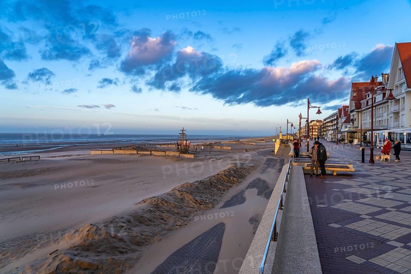 Evening on the beach promenade of De Haan, Belgium, Europe