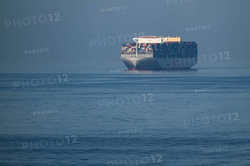 Container ship OOCL Denmark, 61m height, 399m length, Hong Kong flag, Baltic Sea