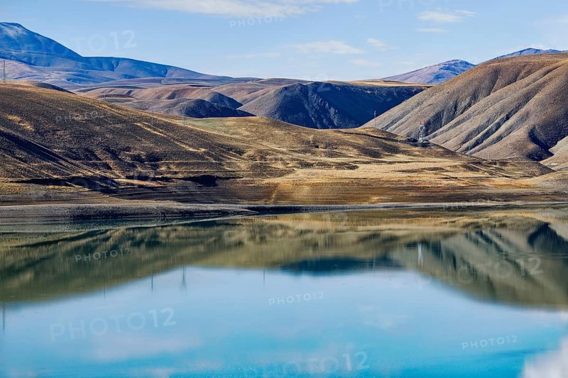 Mountains reflecting in Van Lake, Van, Turkey, Asia