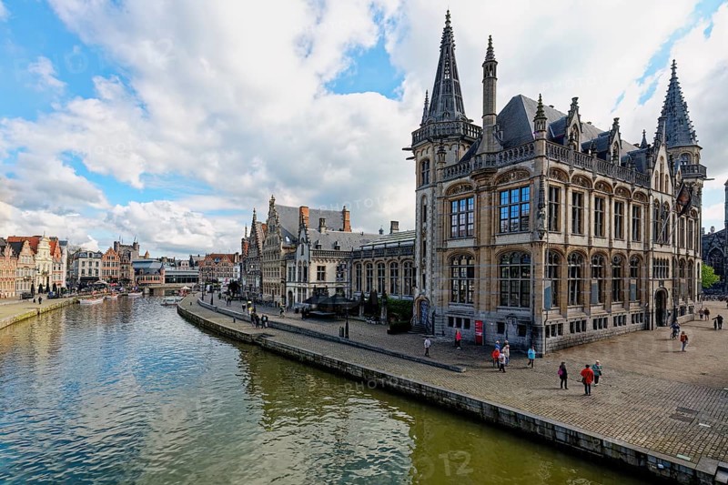 Former Post Office building on the Graslei along the Lys River, Ghent, Flanders, Belgium, Europe