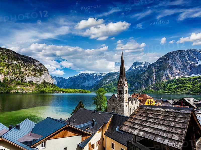 Austrian tourist destination Hallstatt village on Hallstatter See in Austrian alps. Salzkammergut region, Austria, Europe