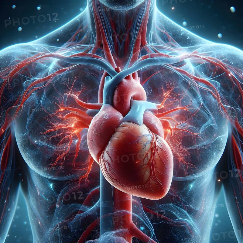 Human heart and blood vessels with nerves. Ai Generated