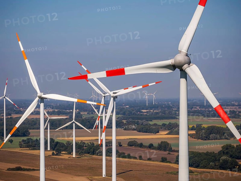 Wind farm near Anklam, drone photo of wind turbines, Sarnow, Mecklenburg-Western Pomerania, Germany, Europe