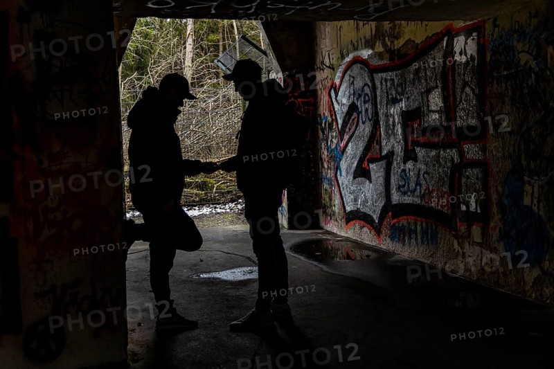 Symbolic image, drug deal, dark secret in a bunker, Ostallgäu Bavaria