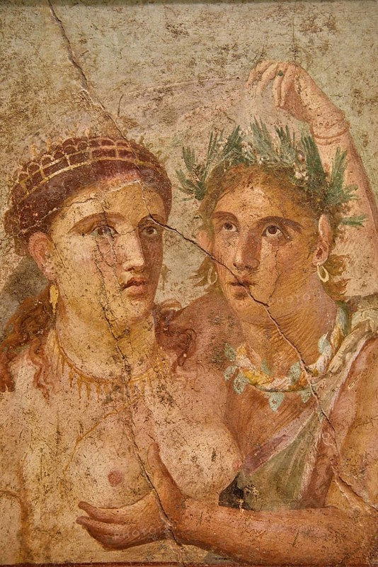 Erotic wall painting of Satiro and Menade, Casa di Lucio Cecilio Giocondo in Pompeii, Museo Archeologico Nazionale, Naples, Campania, Italy, Europe