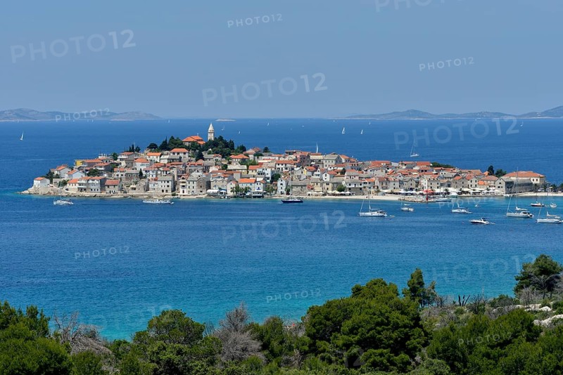 The historic centre of Primosten, Adriatic Sea, Šibenik-Knin, Dalmatia, Croatia, Europe