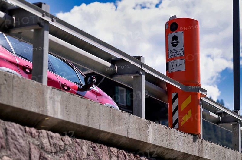 Polyscan speed camera, Poliscan, column speed camera, Vitronic, Lidar, speed camera columns for speed measurement, Sankt Christina, Santa Cristina, Val Gardena, South Tyrol, Italy, Europe