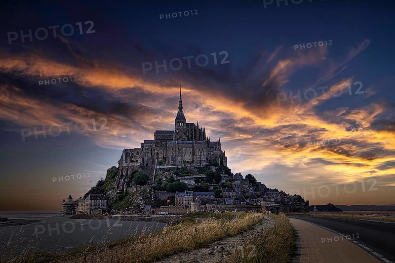 Mont Saint Michel, dusk, Normandy, France, Europe