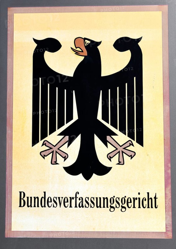 Sign with federal eagle at the Federal Constitutional Court, Karlsruhe, Baden-Württemberg, Germany, Europe