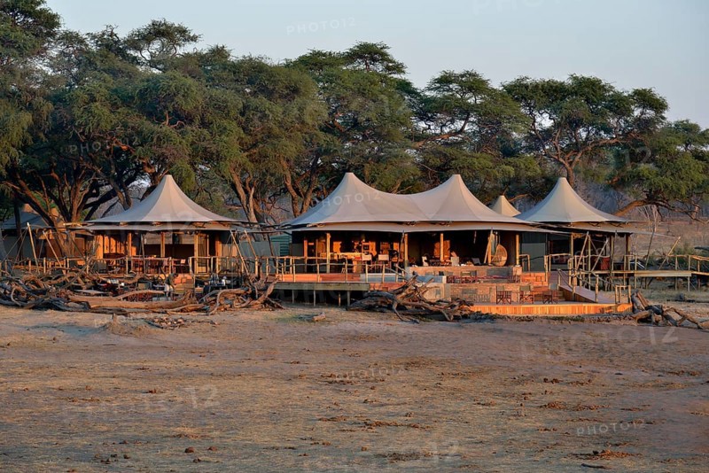 Somalisa Camp in the evening light, Hwange National Park, Matabeleland North Province, Zimbabwe, Africa
