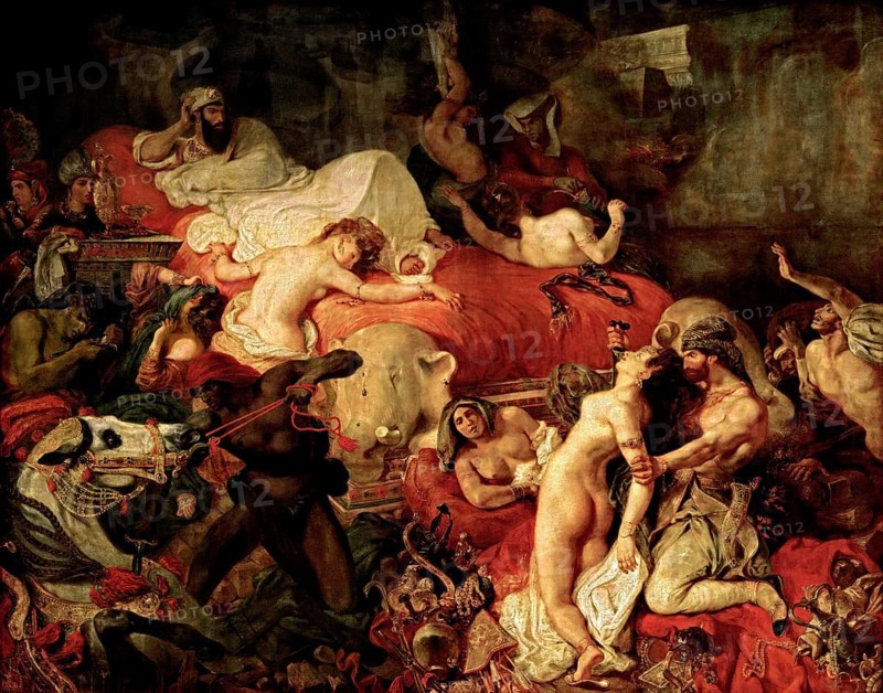 The Death of Sardanapal, a painting by the French painter Eugène Delacroix. According to Ctesias of Knidos, Sardanapal was the last king of the Assyrian Empire, Historical, digitally restored reproduction of a 19th century original, exact date unknown