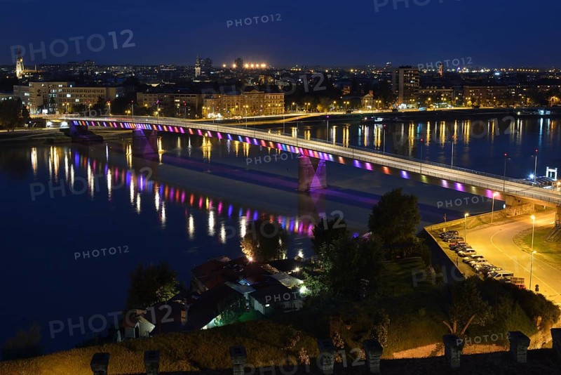 View from Petrovaradin Fortress of Liberty Bridge over the Danube, Novi Sad, Vojvodina province, Serbia, Europe