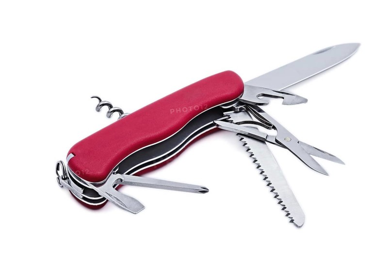 Swiss army multipurpose multitool pocket knife isolated on white