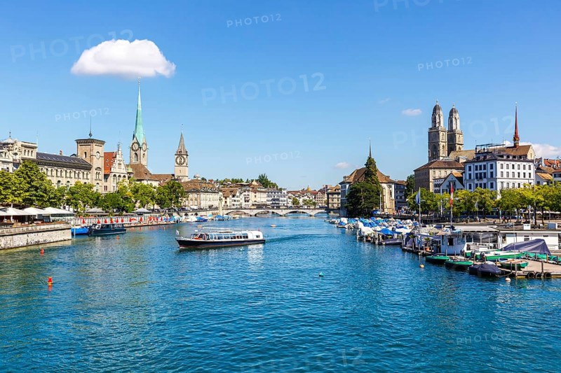 Zurich skyline city on the river Limmat in Zurich, Switzerland, Europe