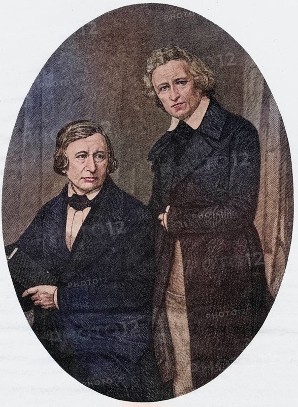 Grimm Brothers, Jacob Ludwig Karl Grimm, 1785-1863, Wilhelm Karl Grimm, 1786-1859, German brothers dedicated to study of philosophy, Illustration from the book The Masterpiece Library of Short Stories, Historical, digitally restored reproduction from a 19th century original, Record date not stated