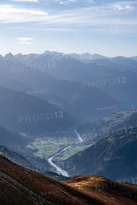 View from the Venet to the Oberinntal in the morning light, Ötztal Alps, Tyrol, Austria, Europe