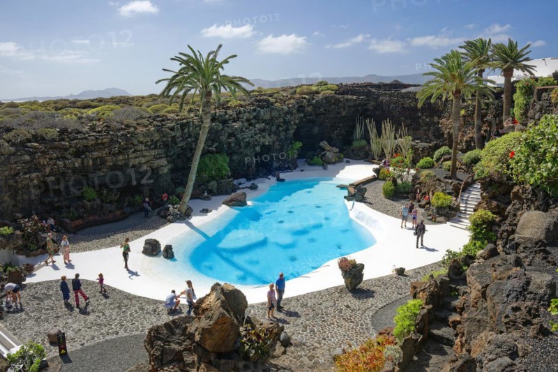 Pool landscape, Jameos del Agua art and cultural site, designed by artist César Manrique, Lanzarote, Canary Islands, Canary Islands, Spain, Europe