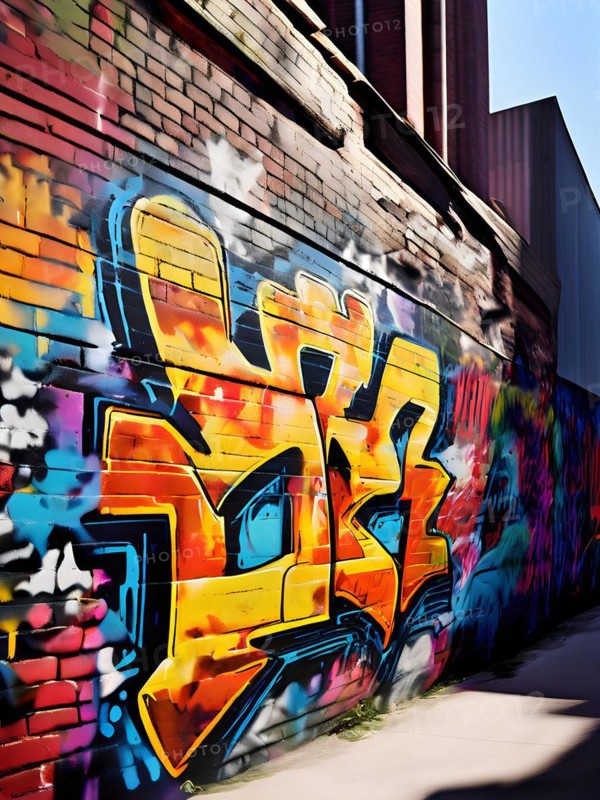 AI generated picture of an urban wall covered with graffiti