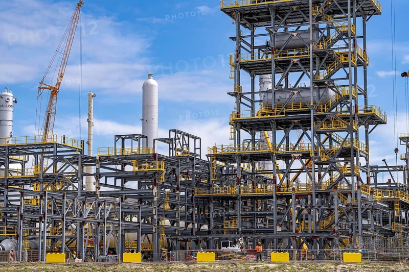New building, construction site, of a bio-refinery of the Finnish oil company Neste, here, among other things, sustainable bio aviation fuels are to be produced, construction site in the harbour Maasvlakte 2, in Rotterdam, Netherlands