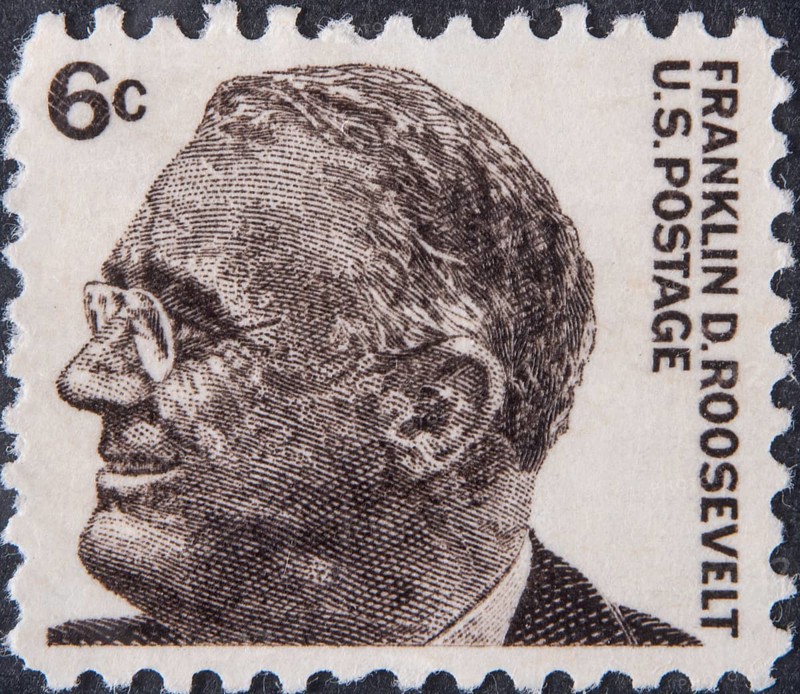 Franklin Delano Roosevelt, 1882, 1945, 32nd President of the United States 1933, 1945. Portrait on US postage stamp