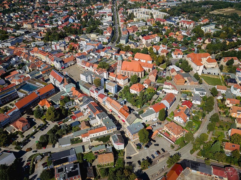 Senftenberg is a town in the south of Brandenburg on the lake of the same name. Old town with Peter Paul Church, Senftenberg, Brandenburg, Germany, Europe