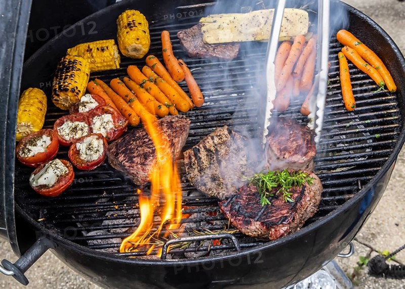 Whether vegetarian or with meat: barbecues are on trend. Vegetables such as carrots, tomatoes and courgettes as well as steaks on a kettle grill. Germany