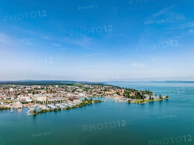 Harbour area, ferry port, yacht harbour, marina of Romanshorn with lake park, aerial view, Lake Constance, Canton Thurgau, Switzerland, Europe