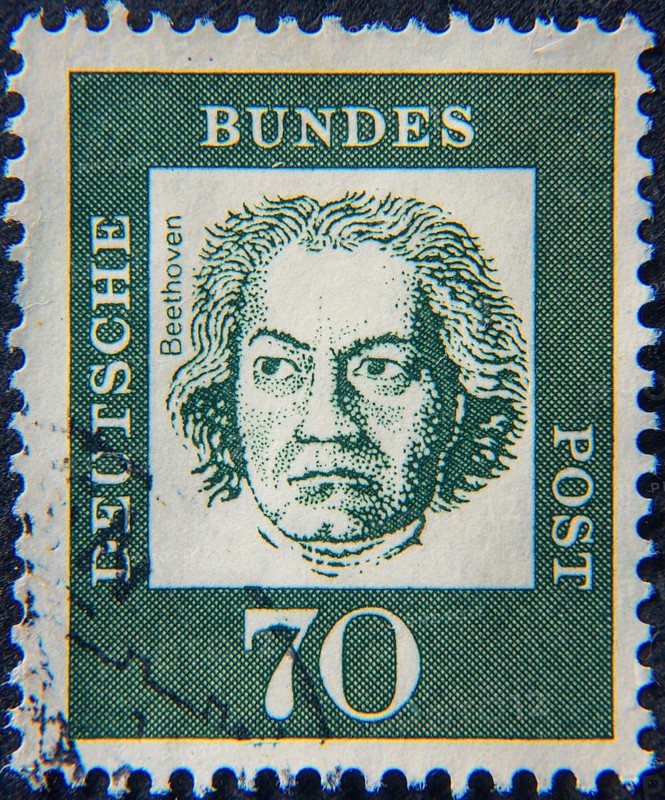 Ludvig van Beethoven, 1770, 1827, a German composer and pianist, portrait on a German stamp
