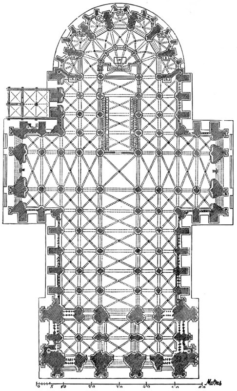 Floor plan of Kölln Cathedral, High Cathedral Church of St Peter, Cologne, scale, North Rhine-Westphalia, Germany, historical illustration 1880, Europe