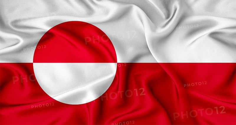 Close up of flag of Greenland with cloth texture. Realistic Greenland flag waving