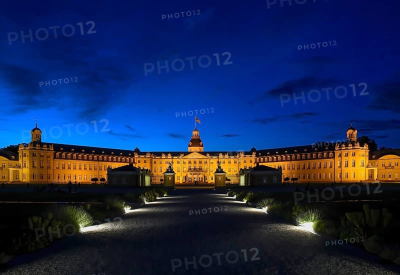 Karlsruhe castle in the last daylight, blue hour, Karlsruhe, Baden-Württemberg, Germany, Europe