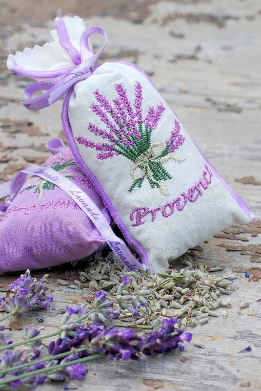 Lavender scented bags (Lavandula angustifolia) and lavender flowers, Provence, South of France, Lavender scented bags, Lavender bags, Souvenir, Souvenir