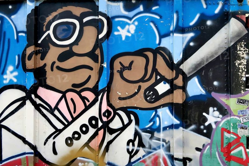 Graffiti of a marijuana smoker, Freetown Christiania, Fristad Christiania, alternative residential area, Christianshavn, Copenhagen, Denmark, Europe