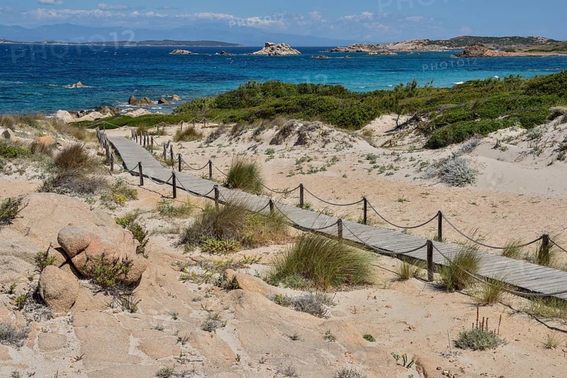Boardwalk leading to Cala Trinita, La Maddalena island, Gallura region, Sassari Province, Sardinia, Italy, Europe