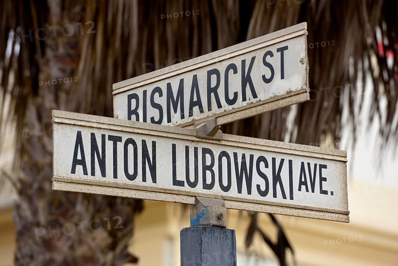 German road sign, Bismarck Straße, Swakopmund, Erongo region, Namibia, Africa