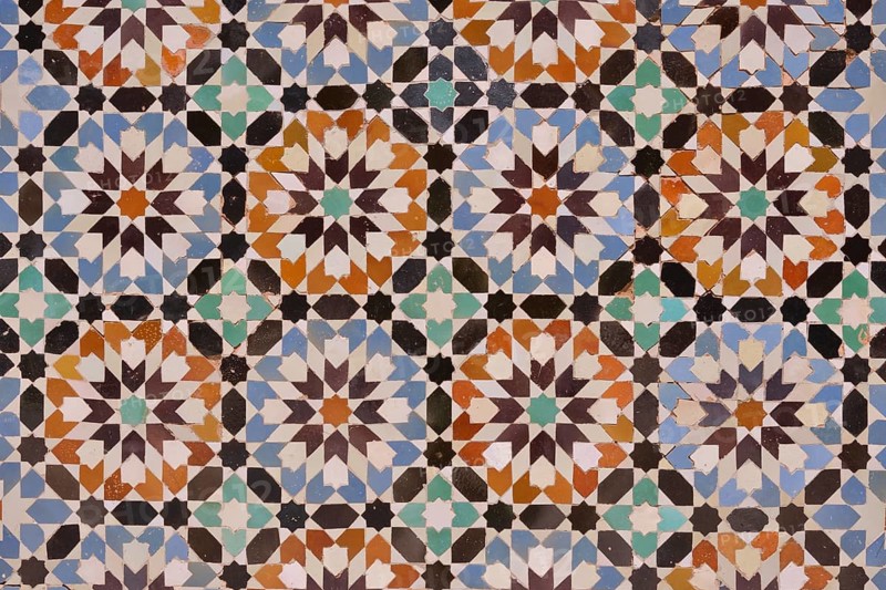 Wall mosaic, Ali Ben Youssef Madrasa, historic center, Marrakesh, Marrakesh-Tensift-El Haouz region, Morocco, Africa