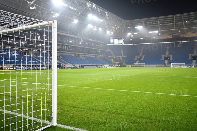 Stadium interior, goal, goal net, empty, pitch, PreZero Arena, Sinsheim, Baden-Württemberg, Germany, Europe